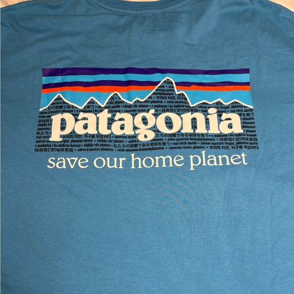 Patagonia Sky Blue “Save Our Home Planet” Organic Cotton Tee Size M - Picture 8 of 11